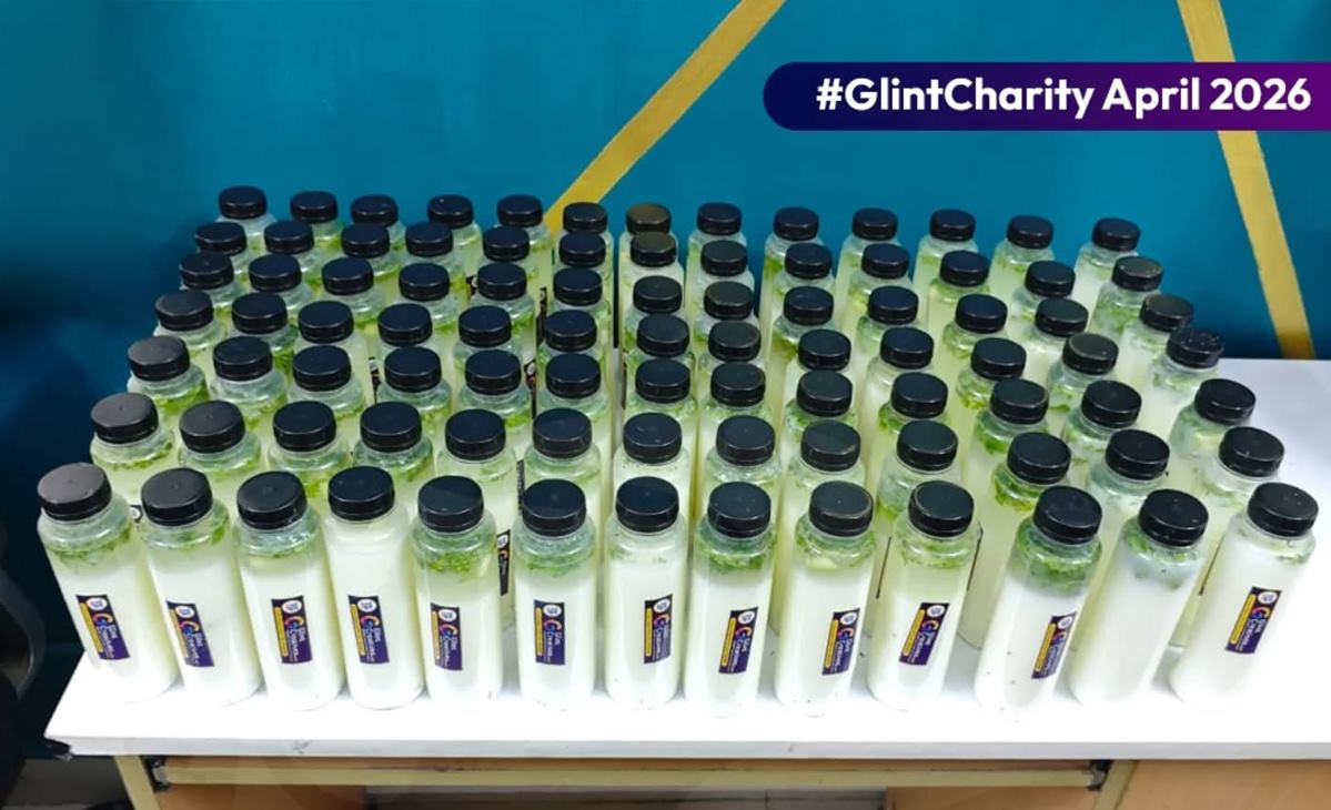 Buttermilk bottles distributed by Glint charity April 2026