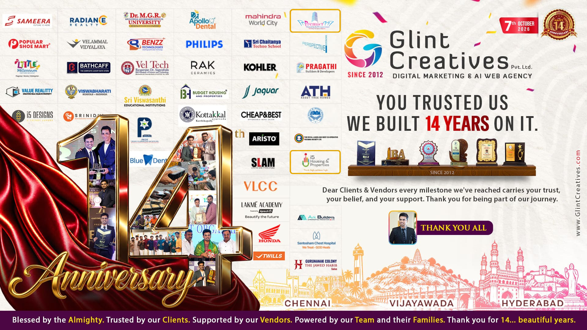 Glint Creatives digital marketing and webdesign agency celebrating its 14th anniversary